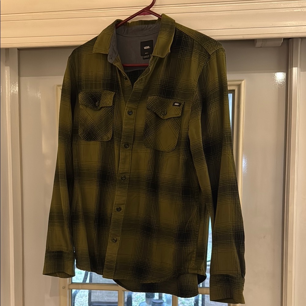 Vans Olive Green Plaid Button-Up Shirt